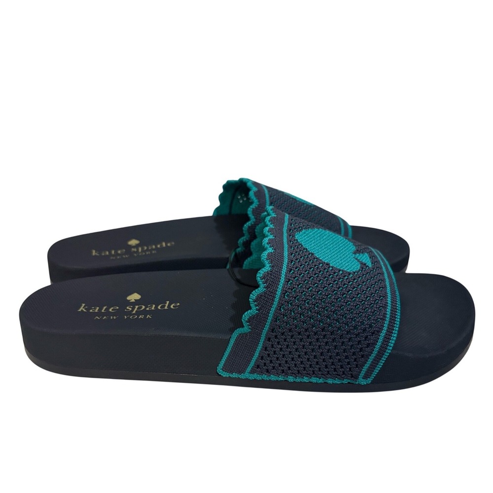 Kate Spade New York Womens Navy Blue Teal Spade Logo Slide Sandals Size‎ 8
